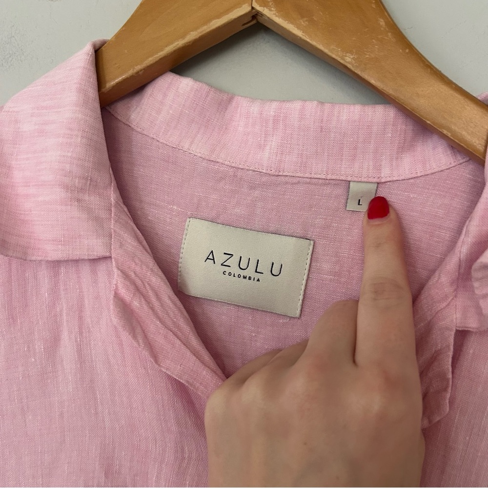AZULU Colombia Pink Linen Button Down Shirt - Picture 3 of 4